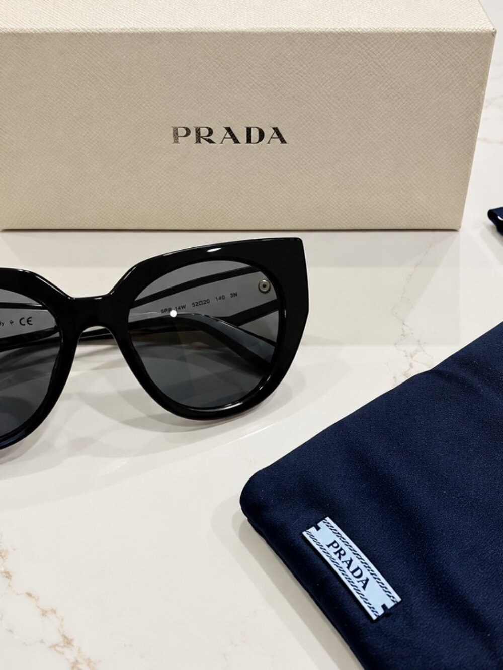 PRADA - Black Talc Cat Eye Sunglasses | Stye: PR/SPR 14W • 09Q5S0 • 52-20-140